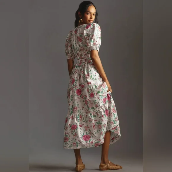 NWT ANTHROPOLOGIE | The Somerset Maxi Dress: Puff-Sleeve Edition, Neutral Motif - Picture 2 of 7